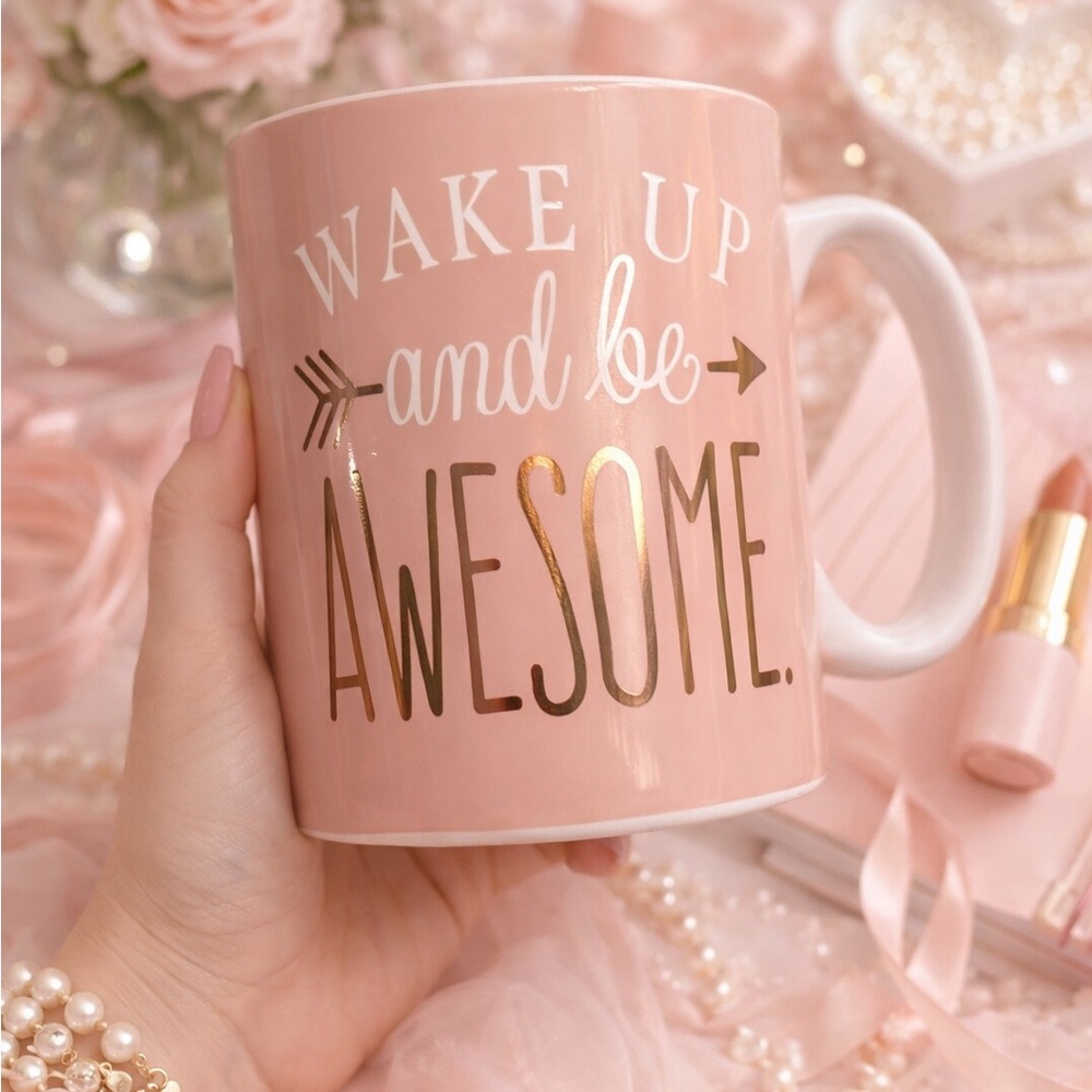 Tri-Coastal Design Mug Motivational Pink Mug Pink White Gold Ceramic Cup